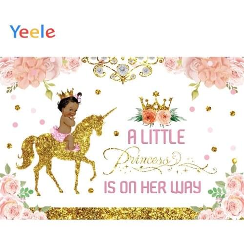 Pink Flower Golden Unicorn Newborn Baby Shower Princess Birthday Backdrop Vinyl Photography Backdrops Background Photophone Prop