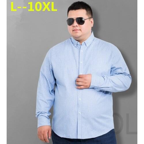 8XL 6XL 5XL New Arrived mens work shirts Brand soft Long sleeve square collar regular striped /twill men dress shirts male tops