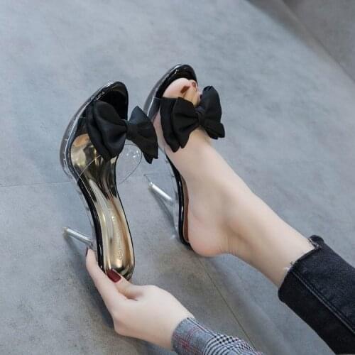 Transparent Crystal Bow Sandals Women Korean Fashion Fish Mouth Sandals Women Summer Stiletto
