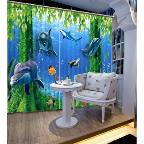 Ocean curtains Landscape Scenery Beauty Digital Photo Printing Blackout 3D Curtains for Living Room dolphin curtain