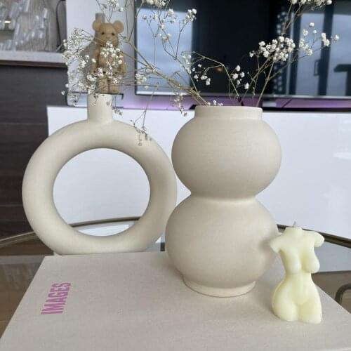 Nordic Decor Dried Flowers Flower Arrangement Ceramic Bud Cute Vase Living Room Candles Home Decoration Accessories