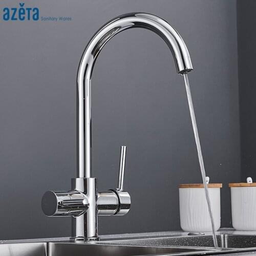 Azeta 360 Degree Rotation Kitchen Faucets 3 Way Water Purification Tap Brass Chrome Drinking Water Kitchen Sink Mixer Tap AT9618