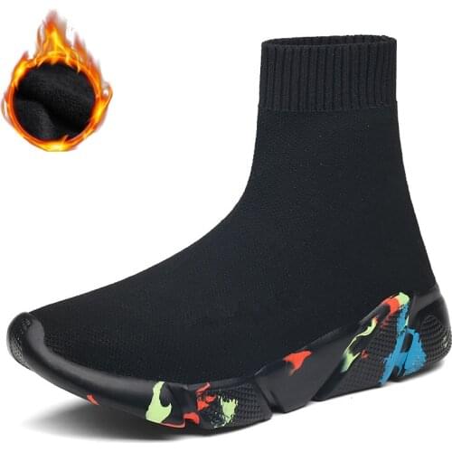 FEOZYZ Winter Running Shoes For Men Women High Top Thermal Sneakers Women Men Fur Lining Sock Boots Woman Sport Shoes