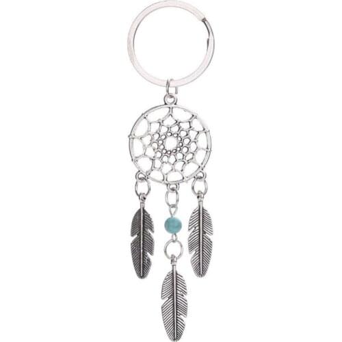 Jewelry Gift Pink Black Beads Dreamcatcher Feather Wind CHIMES Dream Catcher Keychain Women Vintage Indian Style Keychain