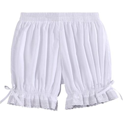 Women Vintage Victorian Gothic Bloomers Solid Color Elastic Waist Ruffles Lace Hem Loose Lolita Maid Pumpkin Shorts