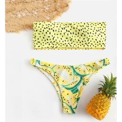 Women Dot Print Tube Up Bikini Push-up Bandeau Swimsuit Strapless Swimwear Beachwear Bikini Thong High Waisted Bathing Suits @40