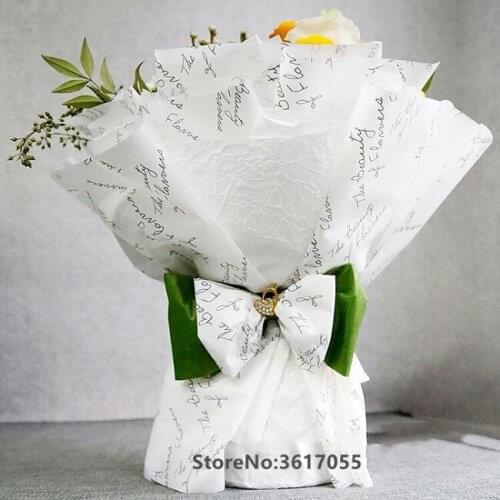 10m/roll Waterproof Tissue Papers Flower Wrapping Papers English Letters Print Tissue Paper Bouquet Wrapping Paper Florist Gift