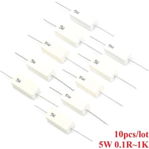 10pcs 5W Ceramic Cement Resistor Resistance 0.1~1K 5% 0.1R 0.22R 0.25R 0.5R 1R 2.2R 4.7R 5R 10R 15R 20R 22R 47R 100R 470R 1K