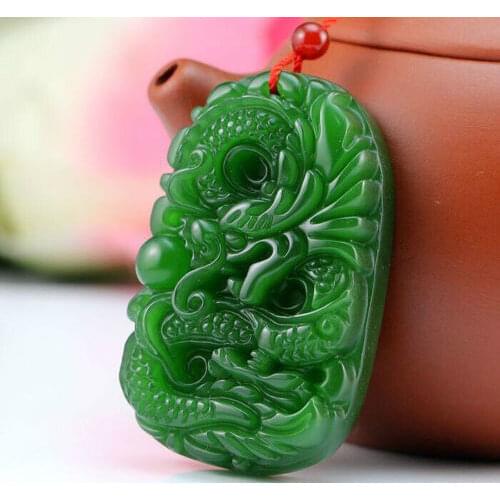 100% Natural green Chinese Hetian Jade 100% Hand-carved dragon Pendant