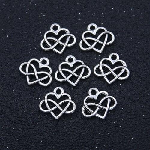 40PCS 13*15MM New Heart Infinity Link Charm Zinc Alloy Vintage Pendants Handmade For DIY Jewelry Making Accessories