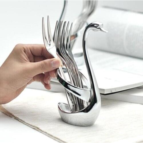 Alloy Cygnus with 5pcs 304 stainless steel fruit forks Fashion creative fruit fork tableware set
