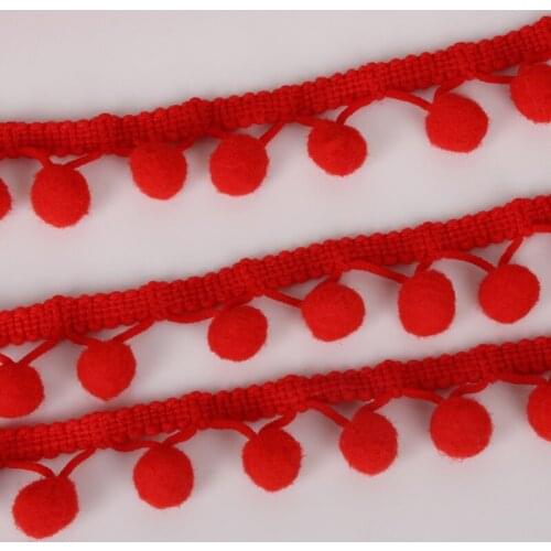 5Yards Red Mini Pom Pom Ball Lace Pompom Trim Ball Fringe Ribbon For Wedding Party Decoration DIY Sewing Accessory