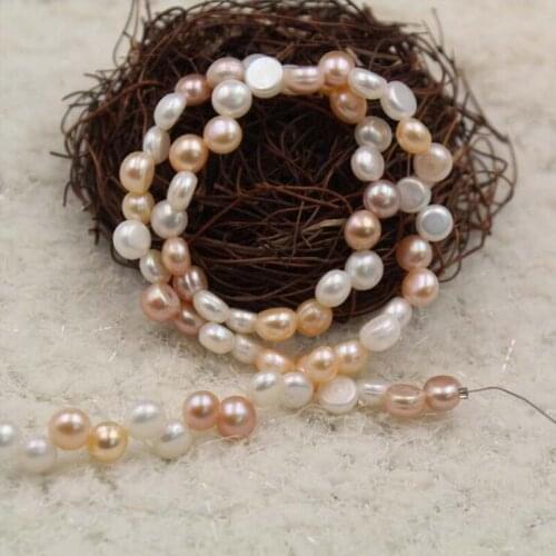 7-8MM 60Pcs Button Shpae 100% AAA Natural Freshwater Pearl Strand Bead Necklace Charms Jewellery Bead