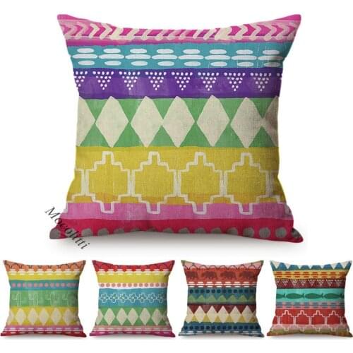 Bohemia Water Color Art Home Decoration Pillow Case Pastel Painting Geometric Luxury Square Sofa Cushion Cover Almofadas Cojines
