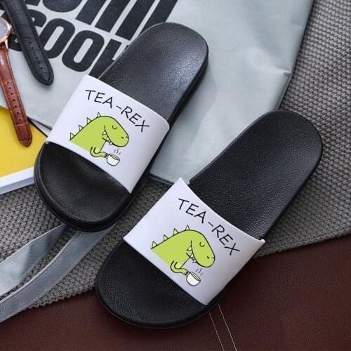 Cartoon Dinosaur TEA-REX Slippers Women Summer Indoor Home Bathroom Slipper Non-slip Soft Flip Flops Slide Sandals Beach Slides