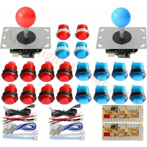 DIY Joystick Arcade Kits 2 Players With 20 LED Arcade Buttons + 2 Joysticks + 2 USB Encoder Kit + Cables Arcade Game Parts Set