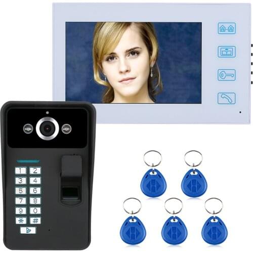 7" TFT Fingerprint Recognition RFID Password Video Door Phone Intercom Doorbell With Night Vision Security CCTV Camera Home