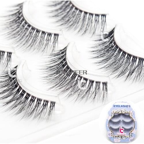 ICYCHEER 3D False Eyelashes Makeup Extension Clear Band 3Pair/Set Natural Black Eye Lashes