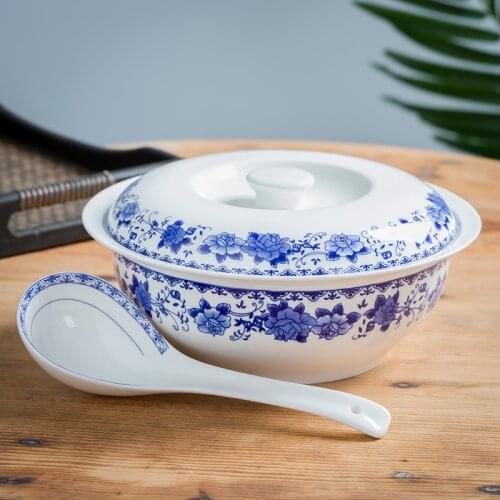 Jingdezhen Ceramic large soup pot Chinese household high quality bone china large soup bowl with lid food pot tableware vegetabl