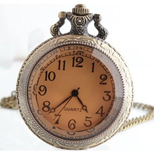 Classic Brown Glass Pocket Watch Men Women Vintage Flip Quartz Pocket Watch Necklace Wholesale