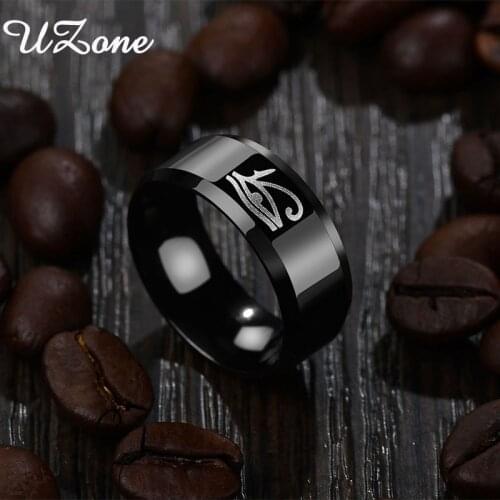 UZone Stainless Steel Egyptian Eye of Horus Ring Black Punk Fashion Accessories For Cool Mens Gift