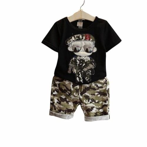 Summer Children Boy Clothes New Sets Kids 2pcs T-Shirt Toddler Suits Camouflage Short Sleeves Luxury Child Clothing Suits SETs