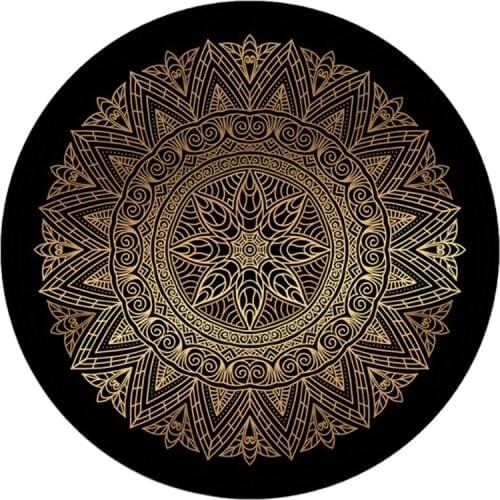 European Luxurious Round Area Rug Pad Vintage Mandala Lotus Flower Print Bedside Carpet Non-Slip Circle Floor Mat LX0C