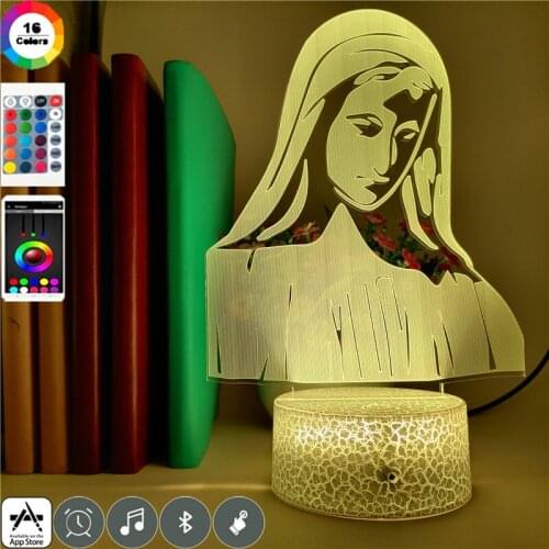 Creative 3D Lamp Table The Virgin Mary Image Night Light LED Acrylic Nightlight Bedside Party Atmosphere Decor Christian Gift