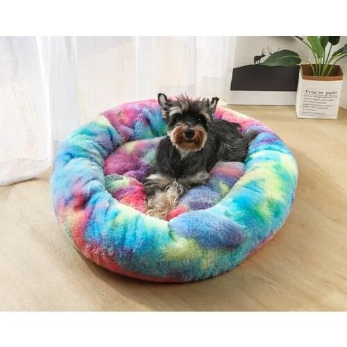 Dog Bed Long Plush Pet Cushion Mat For Dog Super Soft Puppy Kennel Winter Warm Sleeping Dog House Round Pet Supplies
