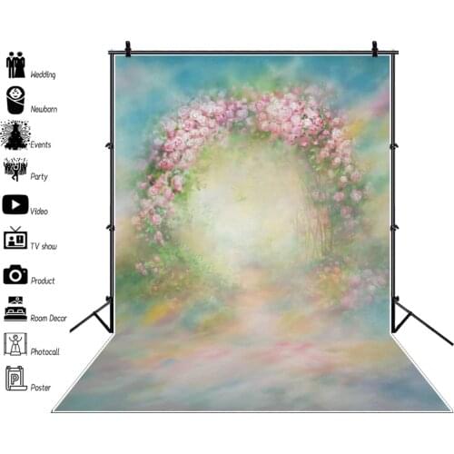 Laeacco Watercolor Flowers Arch Door Baby Newborn Love Party Portrait Scenic Photo Background Photography Backdrop Photocall