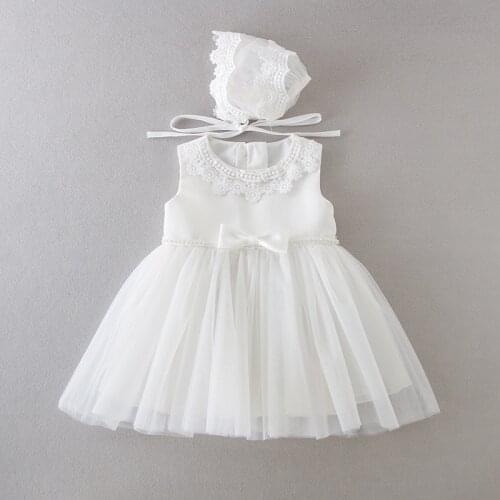 2021 Summer Beading First Birthday Dress For Baby Girl Clothes Child Infant Dress White Princess Dresses Flower Party Gown