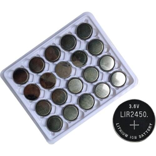 20pcs LIR2450 Rechargeable Battery 3.6V 120mAh Li-ion Button Cell Batteries Replacement CR2450 For Stopwatch Remote Control