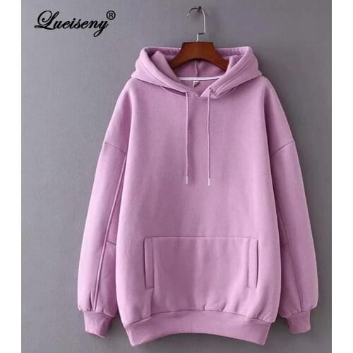 LUEISENY Casual Women Fleece Hoodie Sweatshirts Winter Autumn Fashion Oversize Ladies Pullovers Warm Pocket Hooded Sudaderas