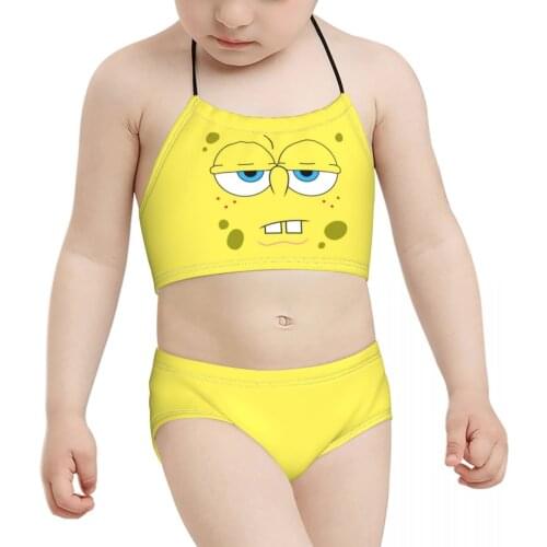 Kawaii Anime Kids Swimwear for Girl Children Print Sponge4 Bikini 2021 Wholesale Baby Girl Swimming Suit