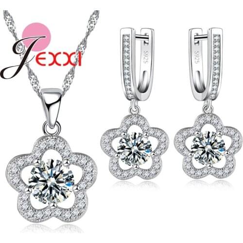 Fashion Luxury S925 Hollow Flower Jewelry Sets Extravagant Party Jewlery Set For Lady Big Crystal Necklace Earring