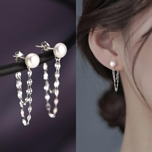 Fashionable Silver Color Round Pearl Earrings for Women Tassel Drop Dangle Earring Female Bridal Party Wedding Jewelry Gifts