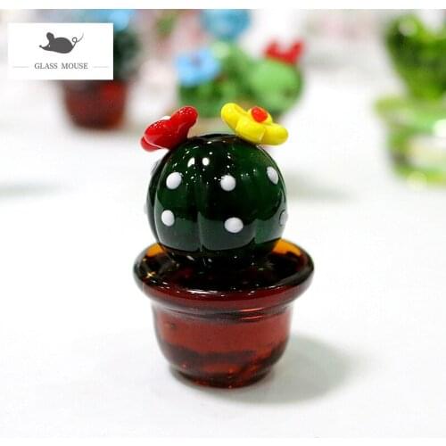 Handmade Murano Glass Cactus Figurines Ornaments Tabletop Craft Adornment Creative Colorful Cute Miniature Plant For Home Decor