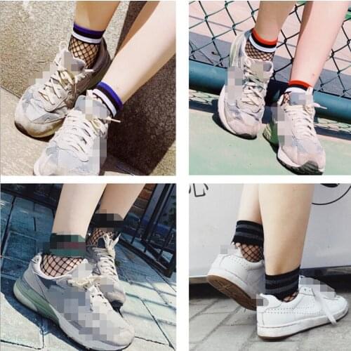 2018 Harajuku goth punk series cool female essential hollow thin black fishnet short socks women sexy Glitter silver Tube Socks