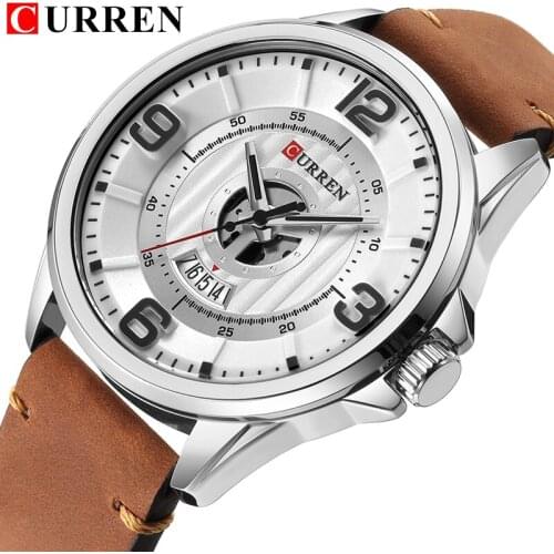 NEW CURREN Watches Men Top Brand Luxury Male Fashion Business Casual Dress Wristwatches Date Brown Leather Strap relojes hombre