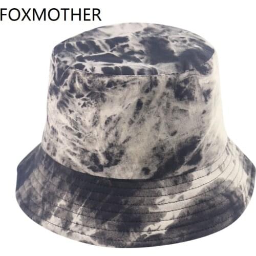 FOXMOTHER New Summer mens Panama Caps Reversible Black Tie Dye Bucket Hats Fishing Caps Fisherman Gorros Bucket Casquette