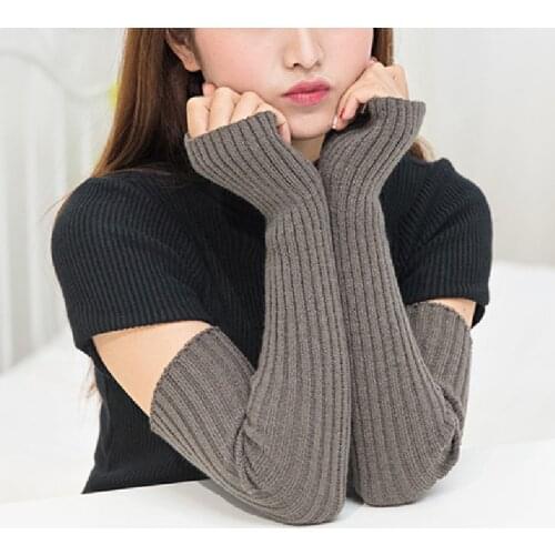 1 Ppair Arm Sleeve Women Arm Warmers Knitted Woolen Arm Sleeve Fine Long Knitted Fingerless Gloves Acrylic For Autumn Winter