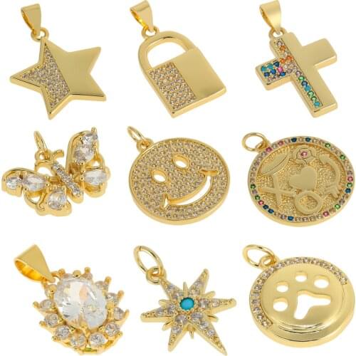 Gold Color Silver Color Cross Stars And Moon Cubic Zirconia Necklace Bracelet Pendants DIY Constellation Jewelry Accessories