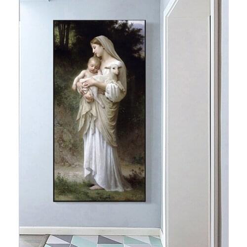 Religious Scandinavian Portrait of Little Jesus and Virgin Mary Canvas Wall Art Poster Living Room Decoration Painting Wall Art
