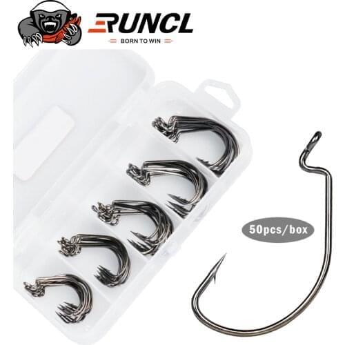 RUNCL 50pcs Fishing Soft Worm Hooks High Carbon Steel Wide Super Lock Fishhooks Lure Softjerk Hooks Fishing Tackle 2020