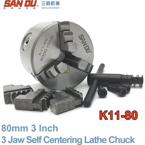 80mm 3 Inch 3 Jaw Self Centering Lathe Chuck SANOU K11-80 K11 80 Metal Scroll Chucks for Drilling Milling Machine