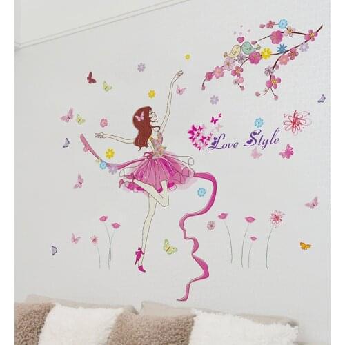 [shijuekongjian] Ballet Dancer Wall Sticker Cartoon Girl Dancing Wall Decor for Kids Room Baby Bedroom Nursery House Decoration