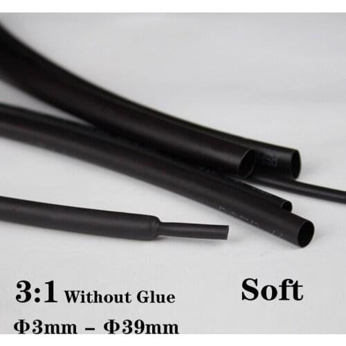 5Meters 3:1 Heat Shrink Tube without Glue Polyolefin Cable Wire Tubing Sleeving Black Soft Dia 3 4.5 6 9 12 15 18 24 30 39 mm