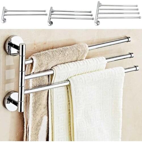Stainless Steel Towel Bar Rotating Towel Rack Hanger Bathroom Wall Mounted Towel Holder Organizer Bathroom Kitchen Storage Rack