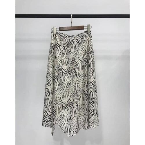 Women Skirt 2021 Summer Zebra Print Silk Half Skirt Small Tall Waist Versatile A-line Half Skirt