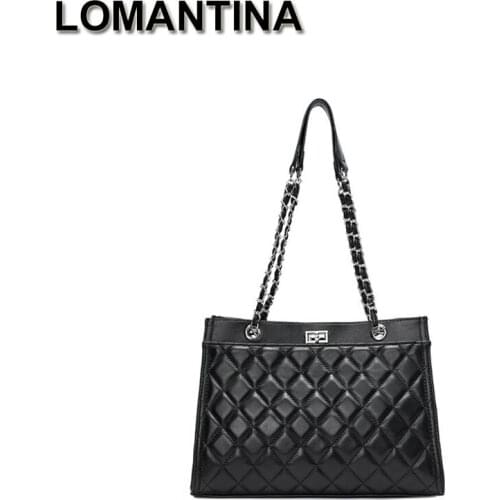 LOMANTINA Women Genuine Leather Designer Shoulder Bag Fashion Brand Crossbody Bags Lady Chain Luxury Classic Plaid Tote Ladies